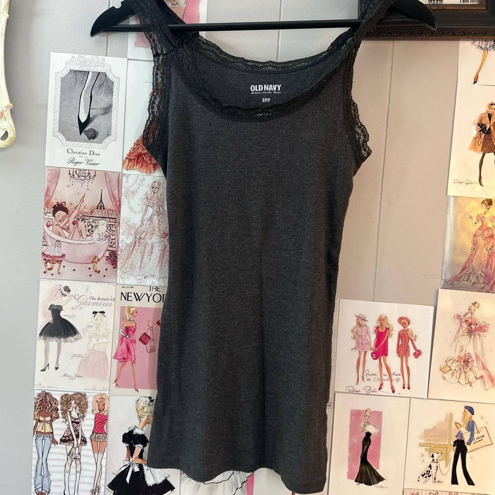 Y2K Old Navy Charcoal Lace-Trim Camisole - Dark Gray